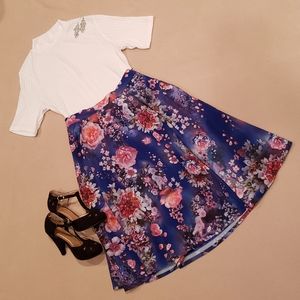 Modcloth floral blue A-line midi skirt